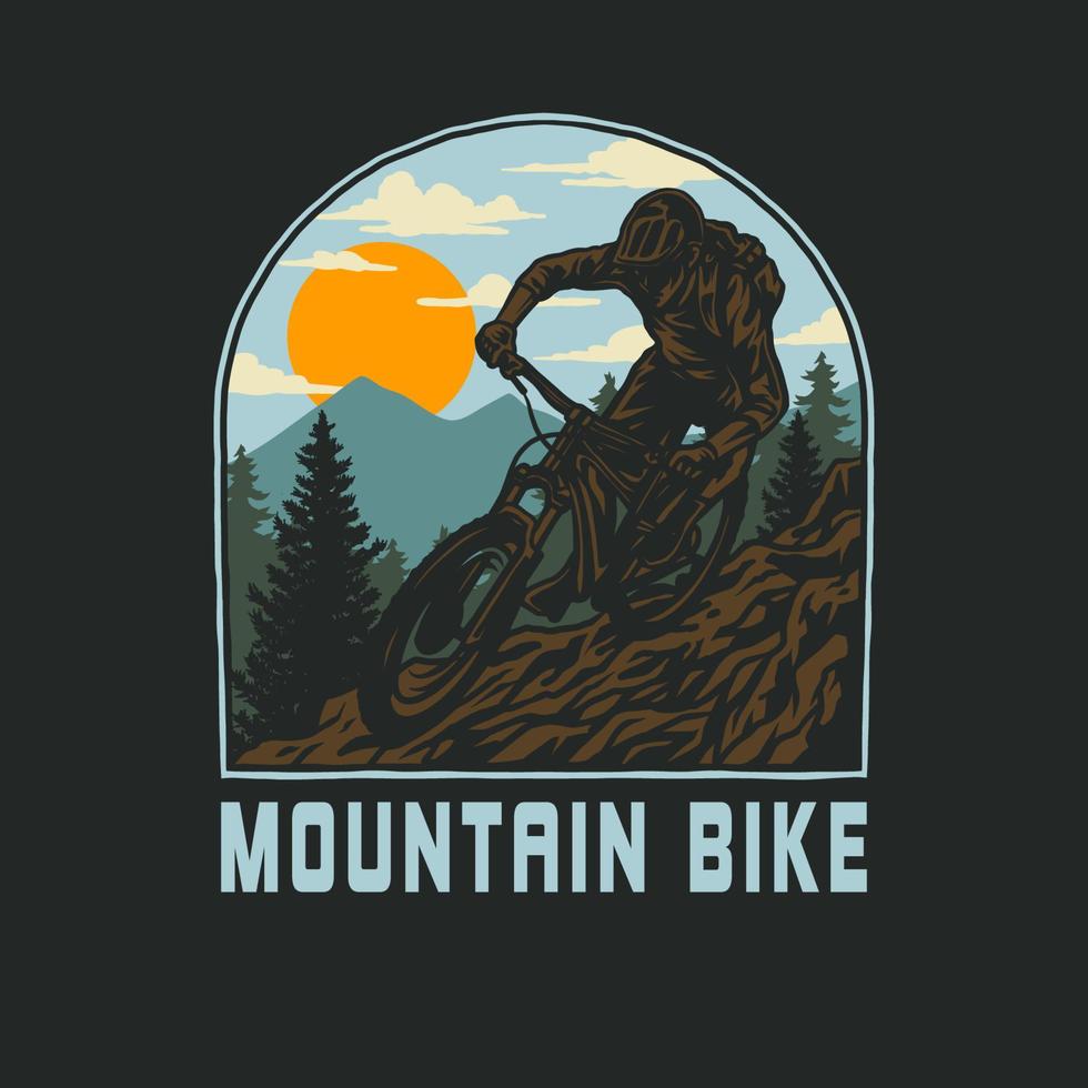 Mountain Biking t shirt graphic design, hand drawn line style with digital color, vector illustration