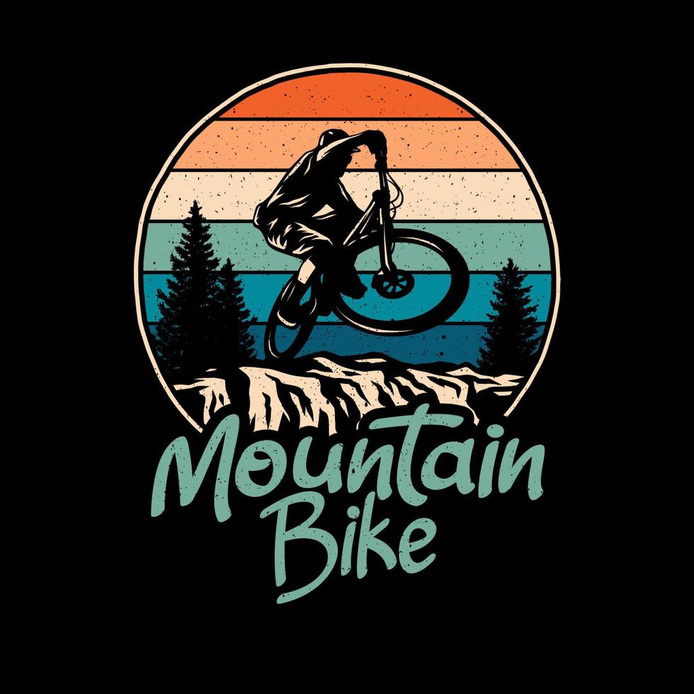 Mountain Biking t shirt graphic design, hand drawn line style with digital color, vector illustration