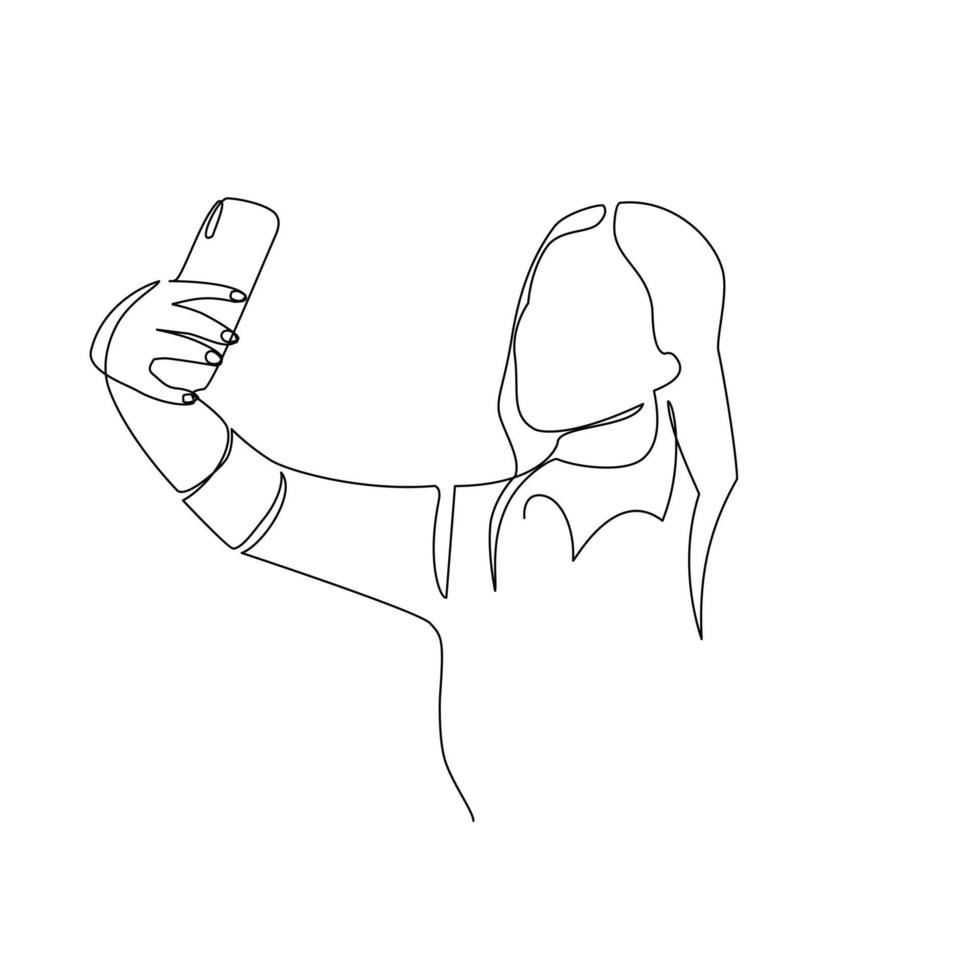 ilustración vectorial de una chica tomando un selfie dibujado en estilo de arte lineal vector