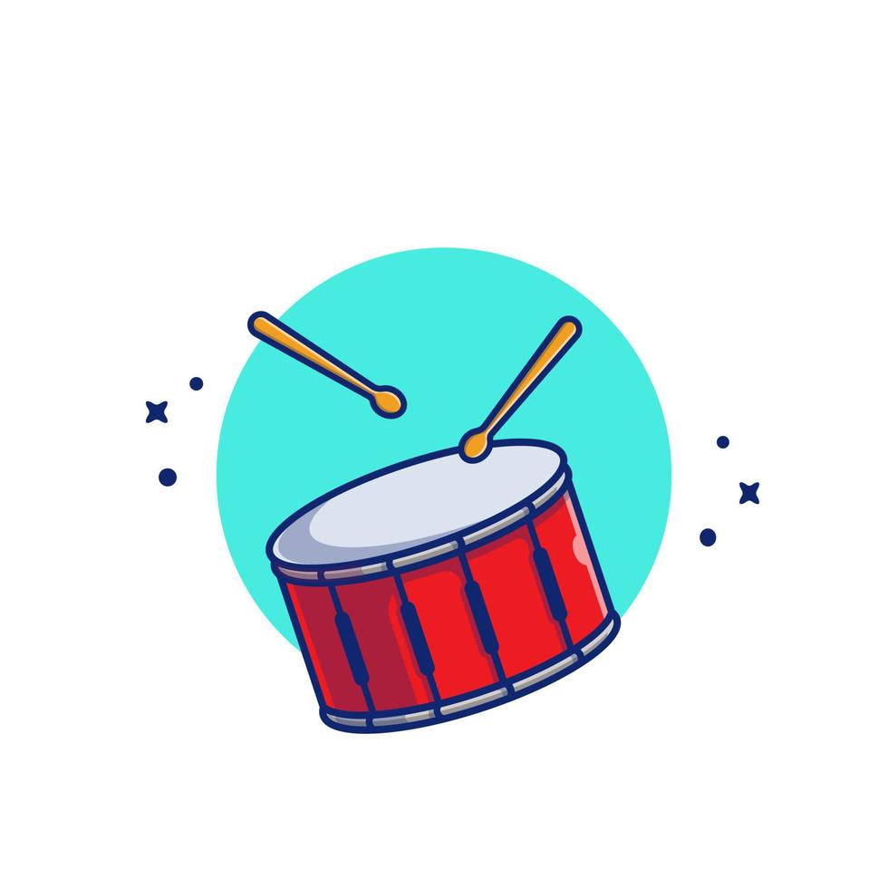 Drum Snare With Sticks Music Cartoon Vector Icon Illustration. Music Instrument Icon Concept Isolated Premium Vector. Flat Cartoon Style