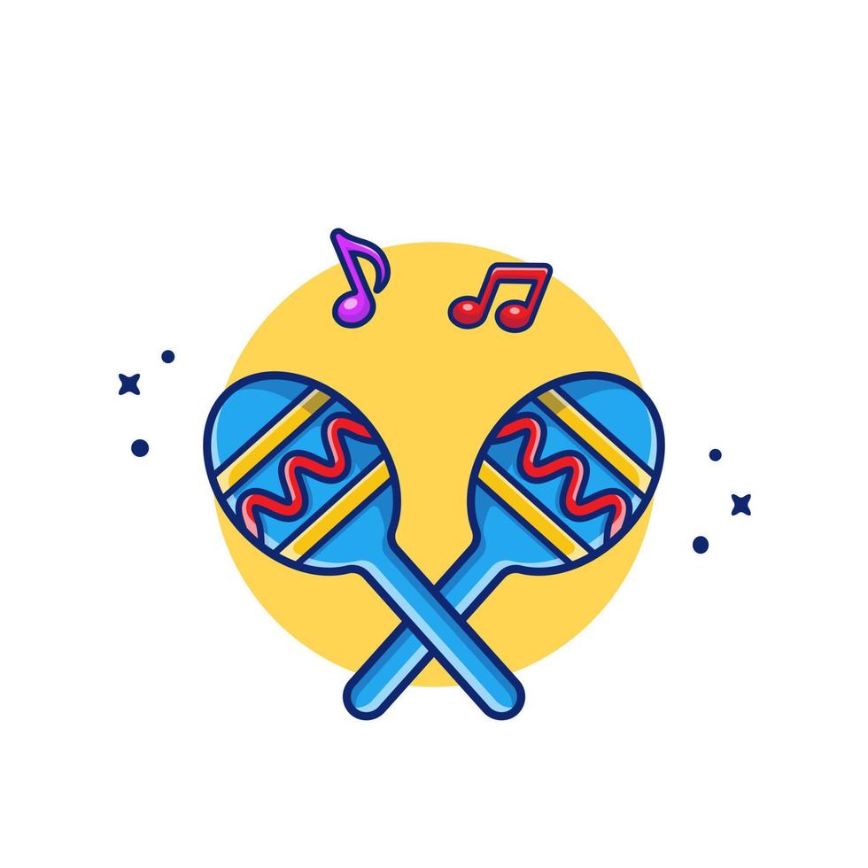 Maraca With Music Notes Cartoon Vector Icon Illustration. Music Instrument Icon Concept Isolated Premium Vector. Flat Cartoon Style