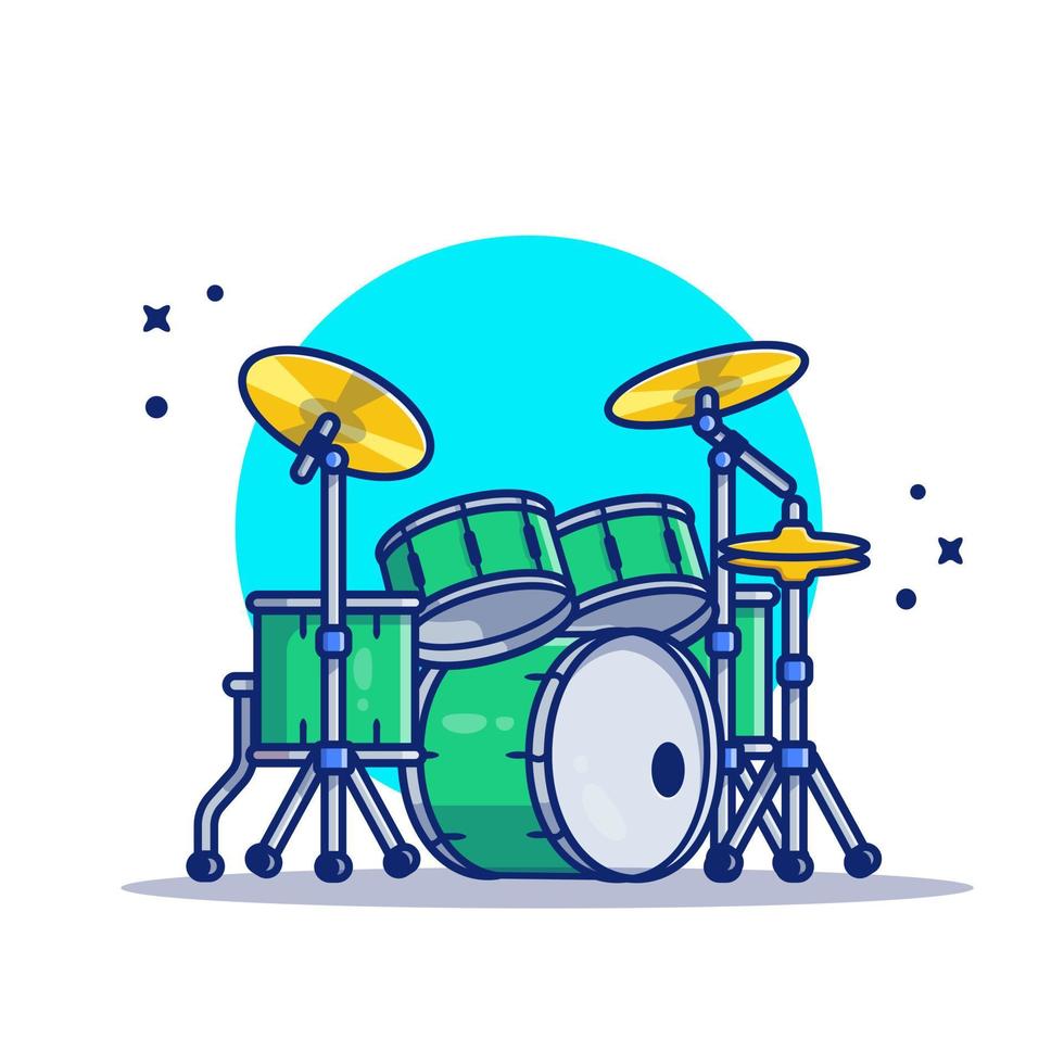 Drum Set Music Cartoon Vector Icon Illustration. Music Instrument Icon Concept Isolated Premium Vector. Flat Cartoon Style