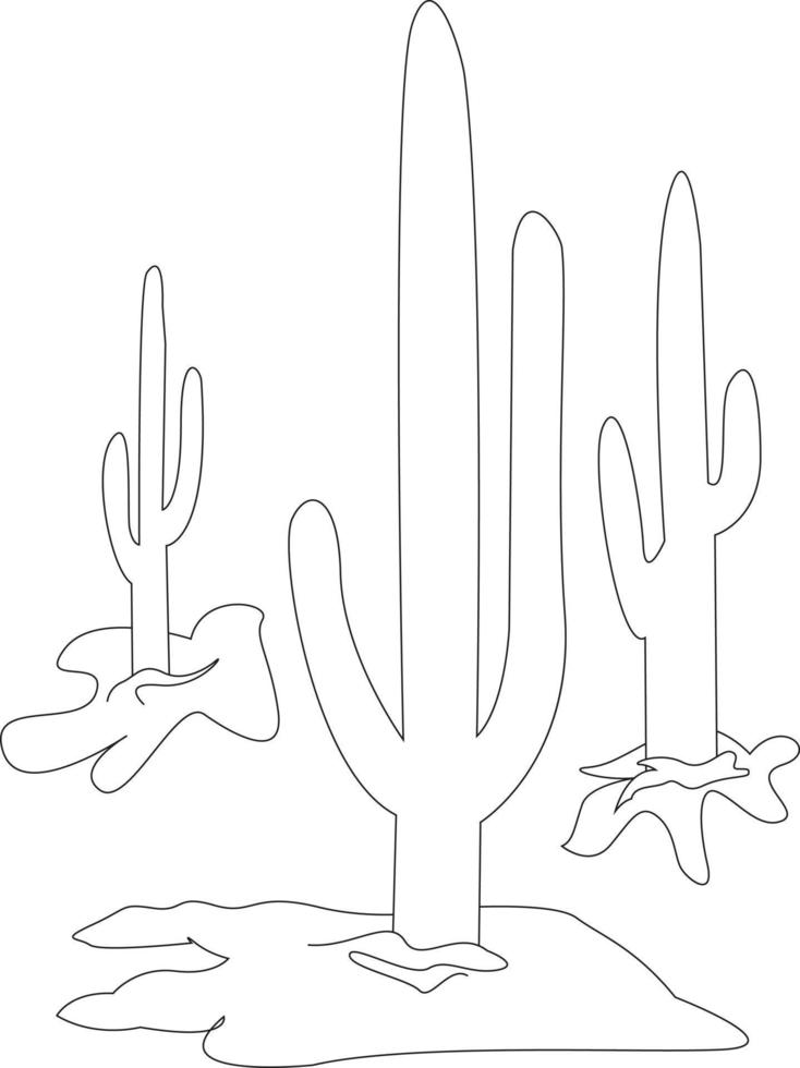 Cactus set. Hand drawn wild thorny desert plants, Black and white cacti isolated on white background. vector