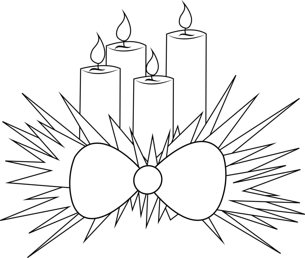 Burning wax or paraffin candles. Advent Sunday. Silhouette. White background. vector