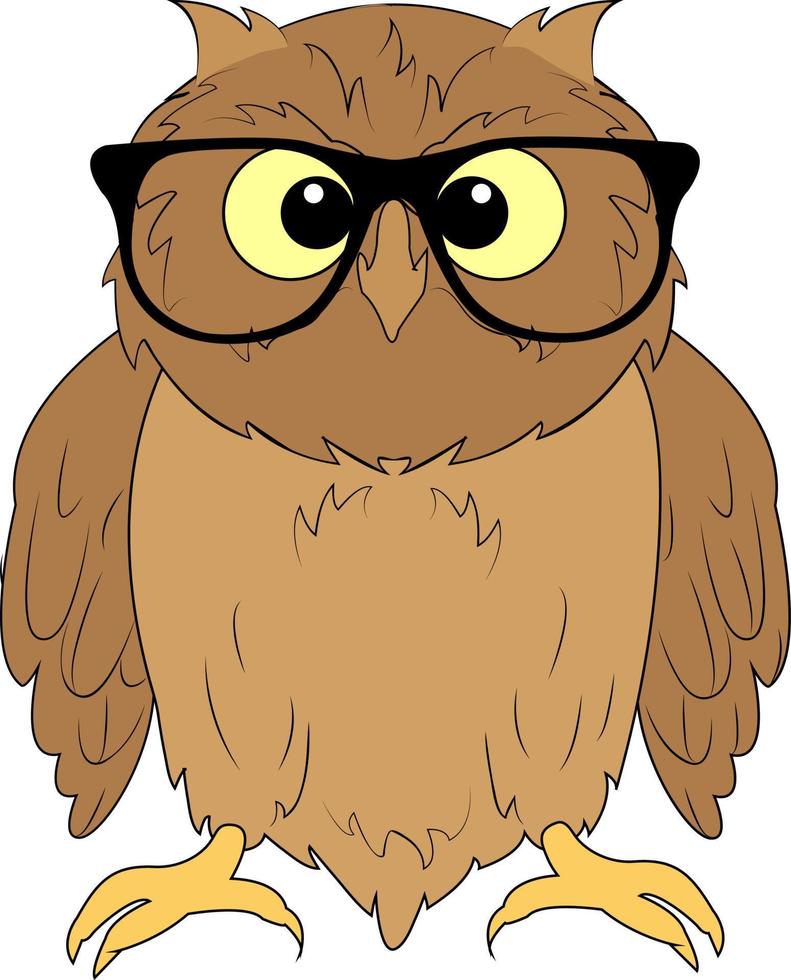 Wise owl with glasses. Predatory bird. Symbol of the night forest. vector