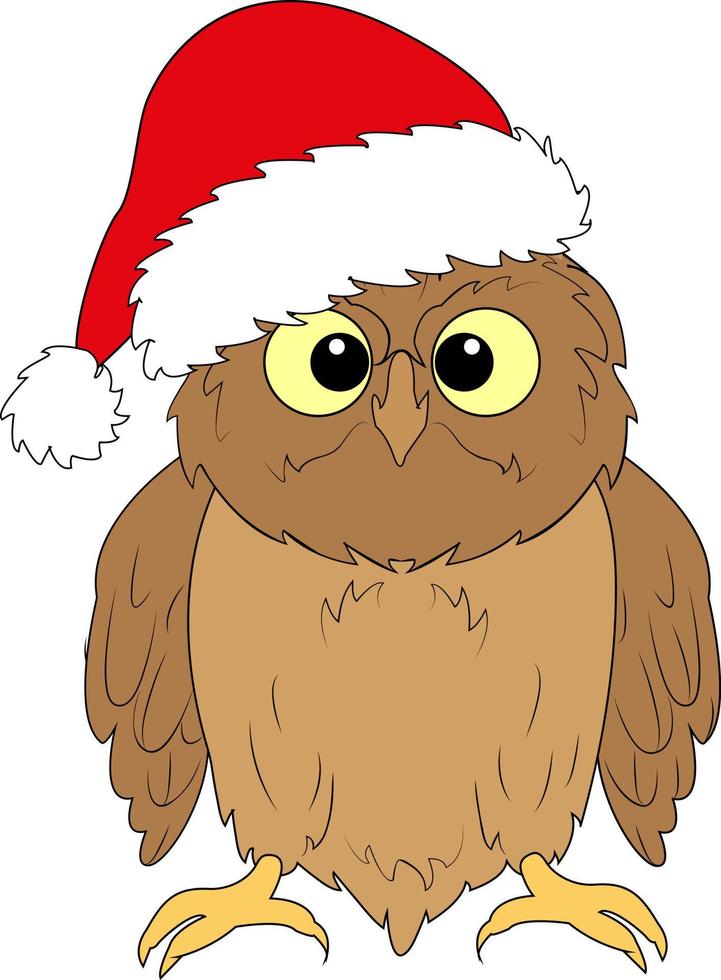 Festive owl in Santa's hat. Happy New Year and Merry Christmas. Card. vector