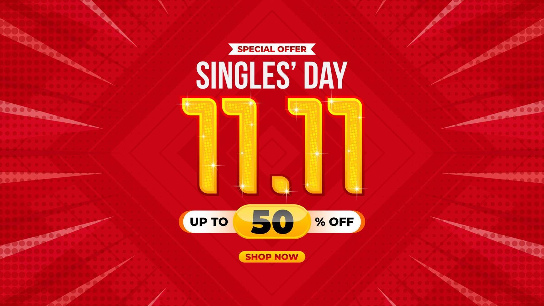 11.11 venta de día de solteros, ilustración de fondo de vector de venta de día de compras para pancarta, póster, alimentación de redes sociales