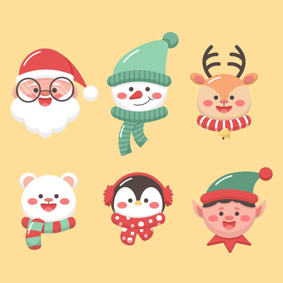 conjunto vectorial de caras de personajes de año nuevo vector