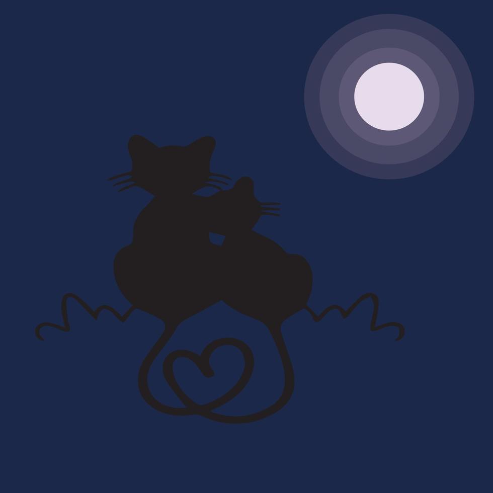 Two cats design made on a blue background.In this design the cats are under the moon vector