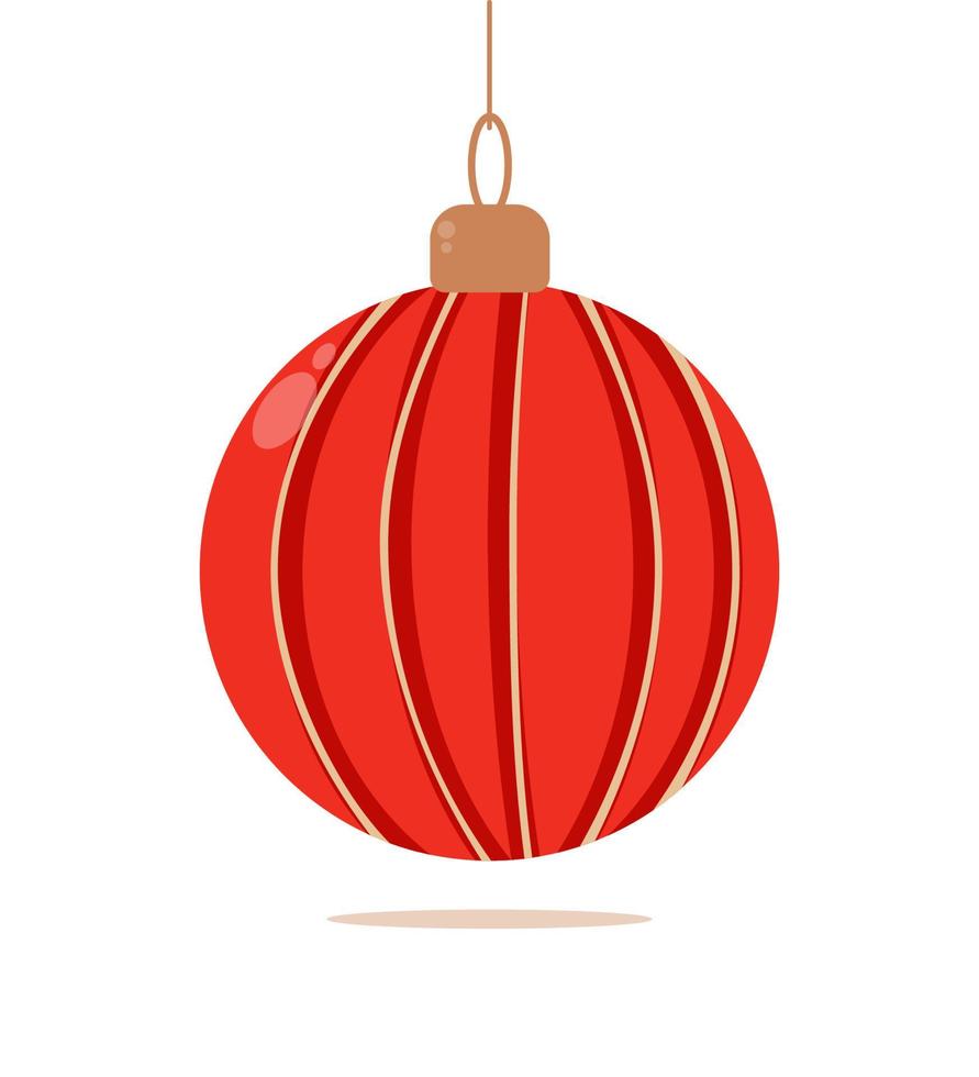 juguete navideño - bola roja con elementos dorados, ilustración vectorial recortada, para pantalla o diseño de vacaciones impreso para tarjeta, pancarta, tarjeta de felicitación vector