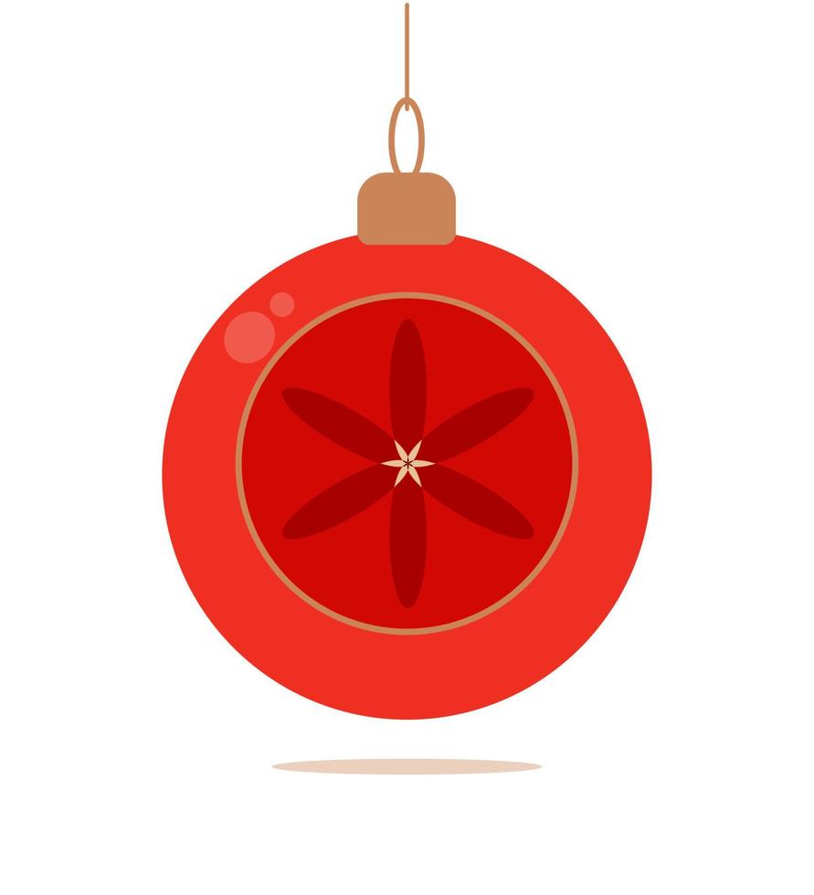 Christmas toy - red ball with gold elements, Cutout vector illustration, for screen or print holiday design for card, banner, greeting card