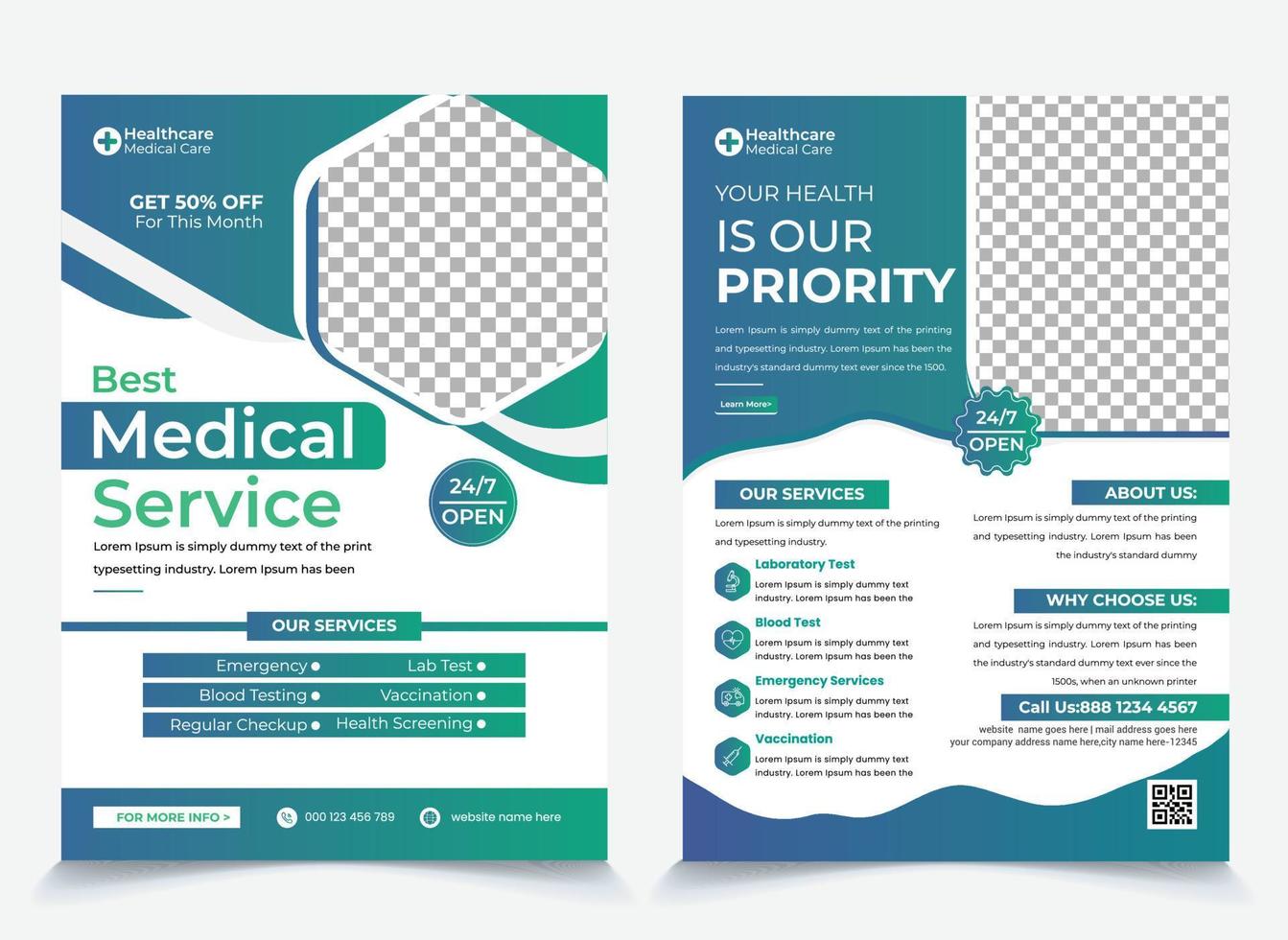servicio de atención médica médica volante cartel folleto folleto cubierta diseño diseño fondo, esquema de dos colores, plantilla vectorial en tamaño a4 - vector
