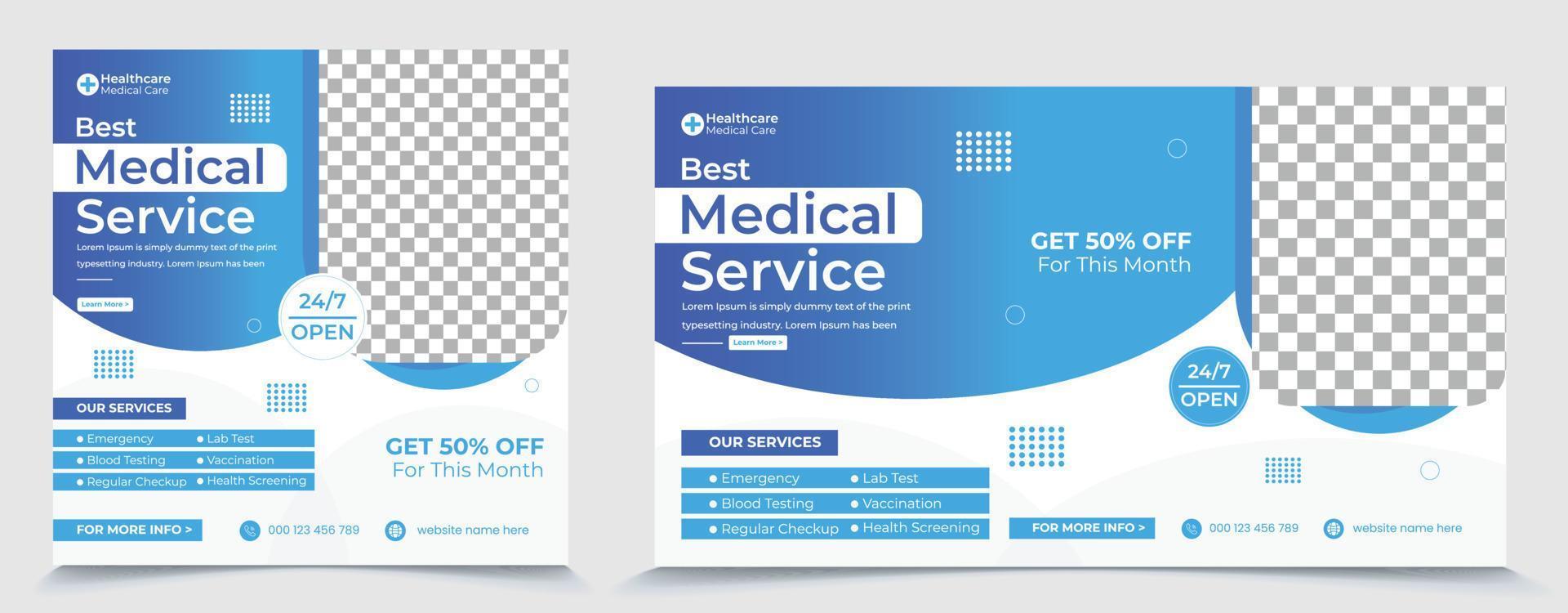 Medical Healthcare Social media square post template, medical web cover banner for promotion hospital and clinic services vector