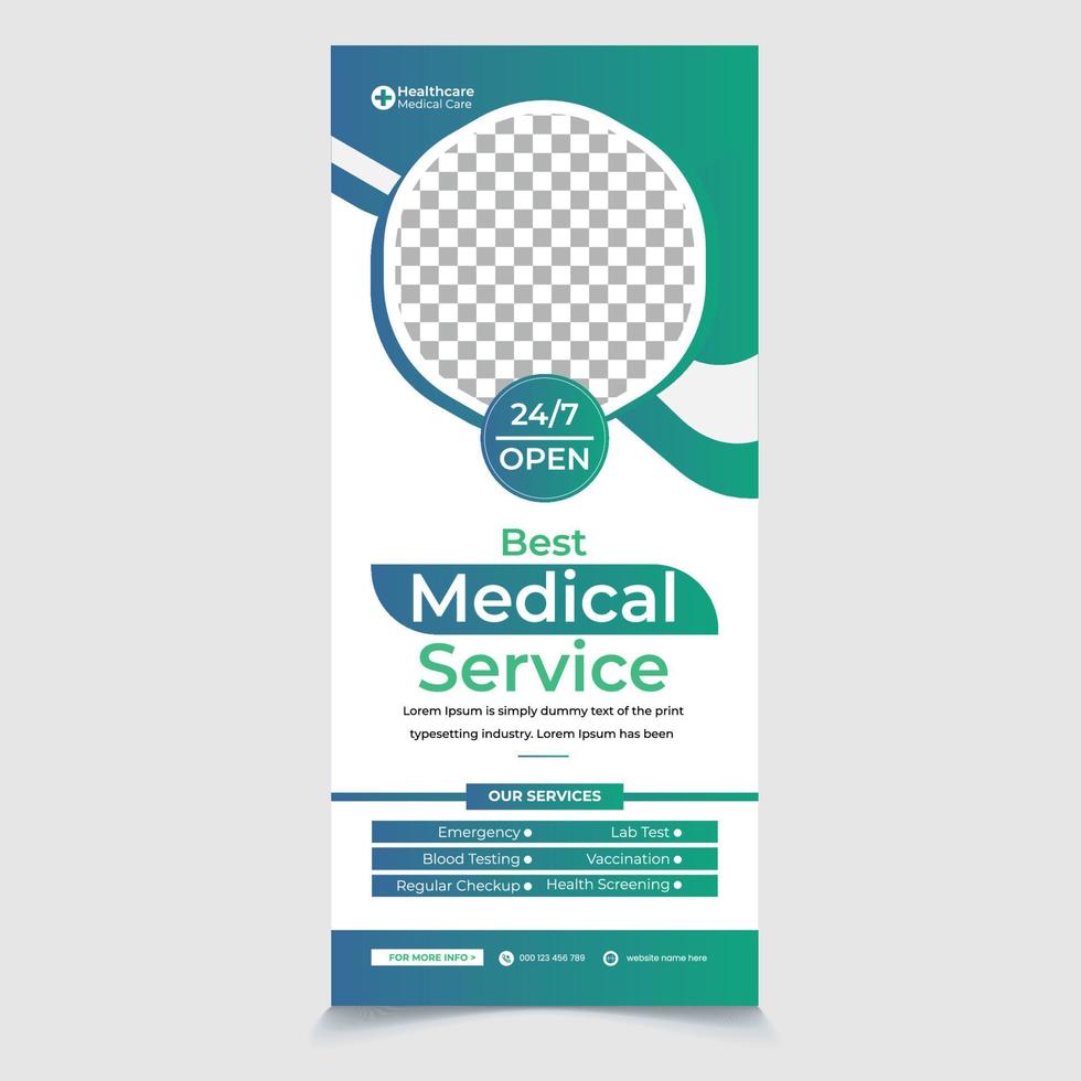 Medical Health care Roll up banner Multipurpose business Blue Green pharmacy spa, Beauty heart product promotion signage standee vector layout.