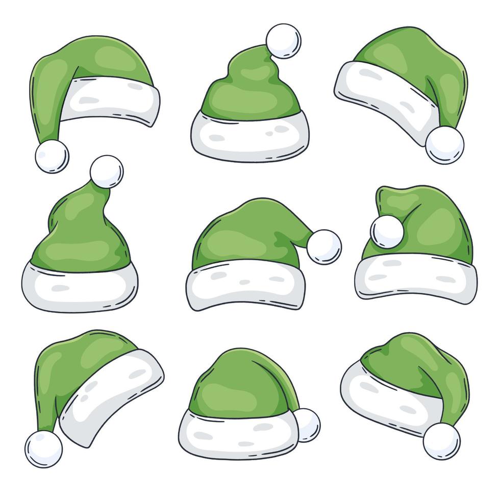 Set of Christmas Santa Elf hats. Photo props. vector