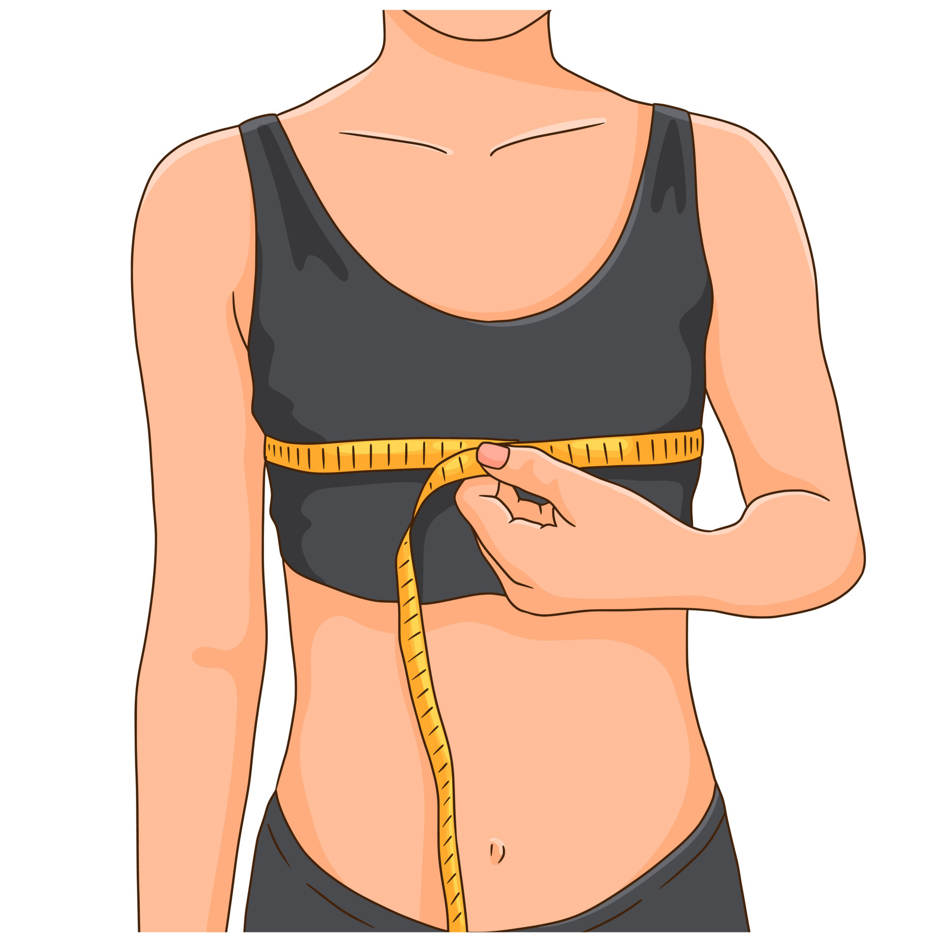 Woman with small breasts cares about its size and measuring her chest with  measuring tape 13568286 Vector Art at Vecteezy