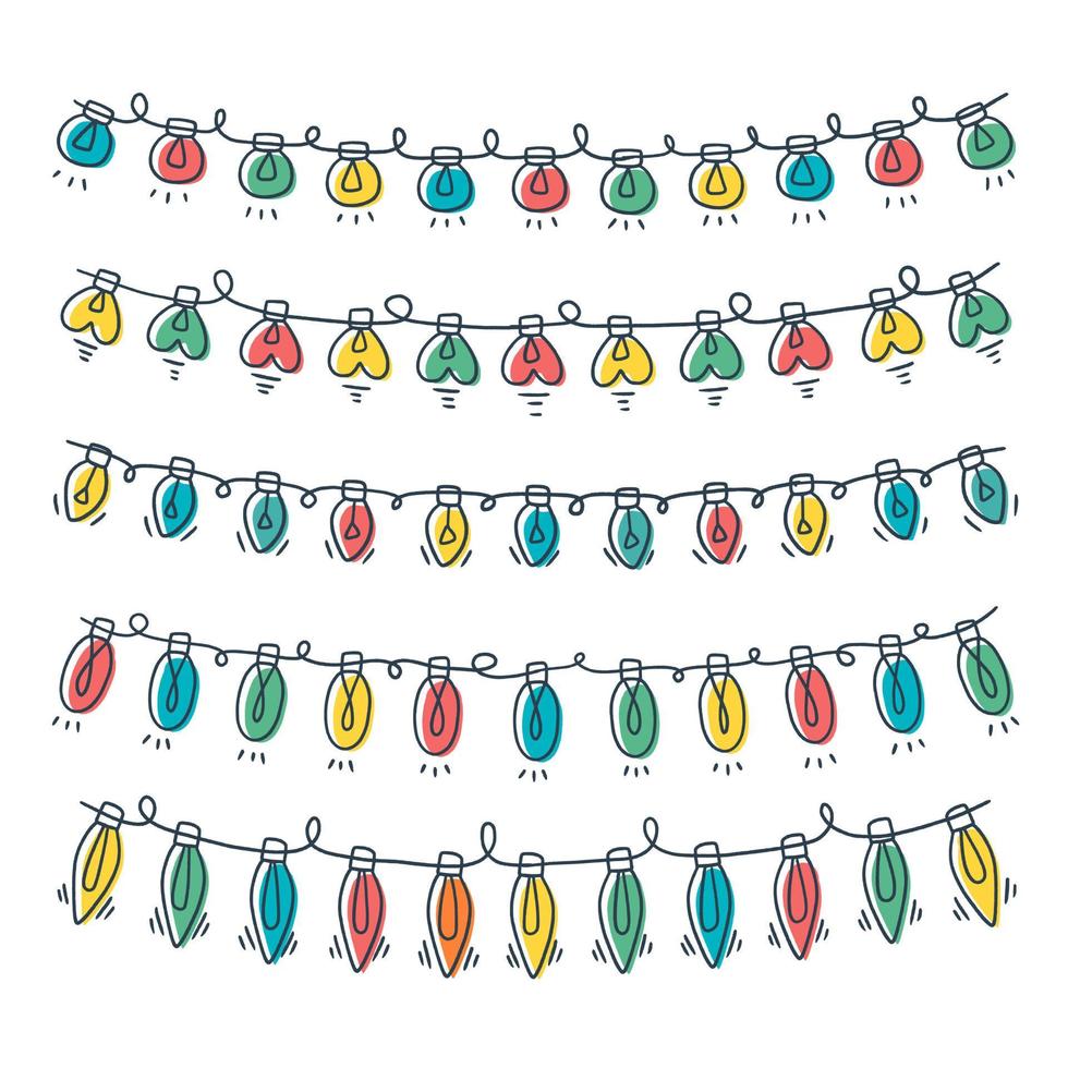 colección de luces de navidad handdrawn, ilustración vectorial. lindo estilo dibujado a mano de dibujos animados vector
