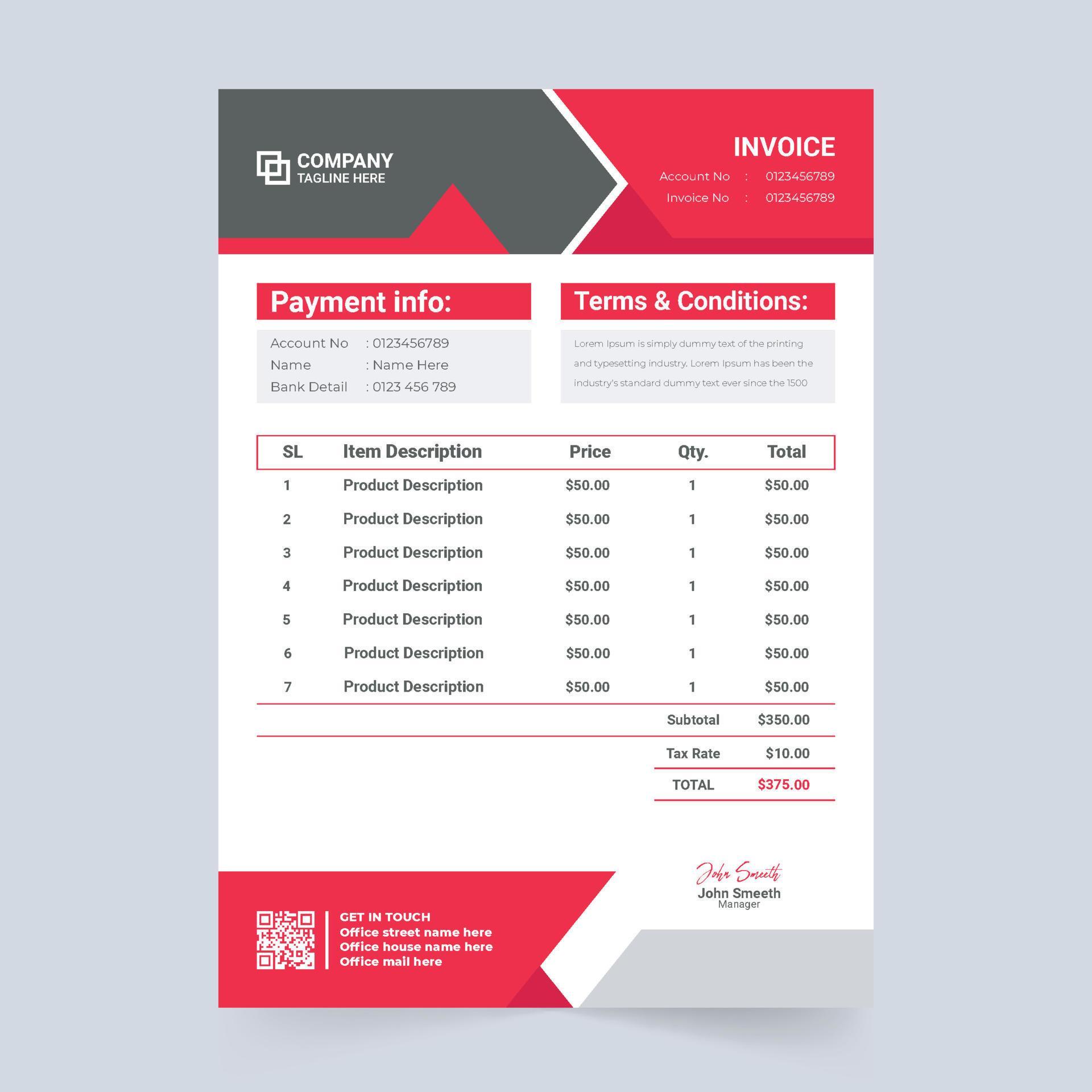 Creative minimal invoice and billing paper template vector. Payment ...