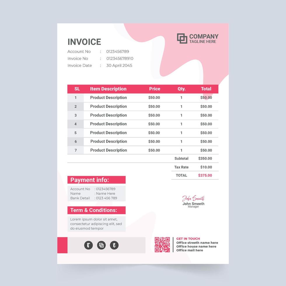 Corporate business cash receipt template with creative abstract shapes. Minimal invoice template design for professional business. Print ready product purchase receipt and invoice decoration. vector