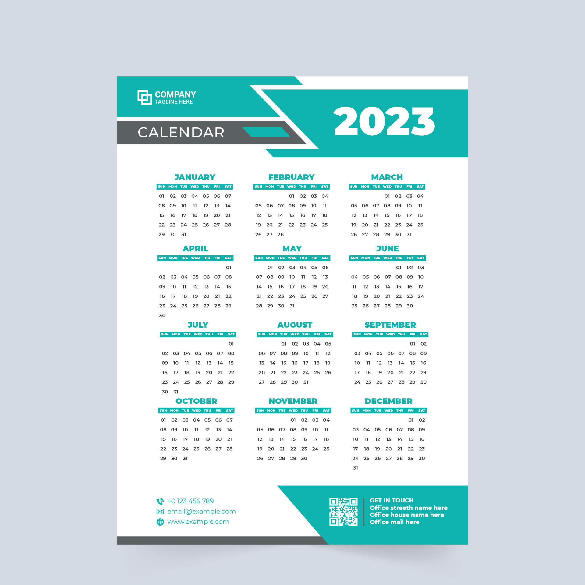 Free Vector  Minimal calendar for 2023