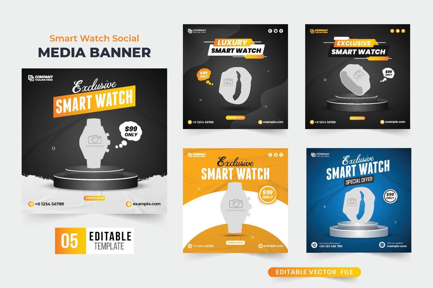 Wrist Watch sale web banner template set design with dark and