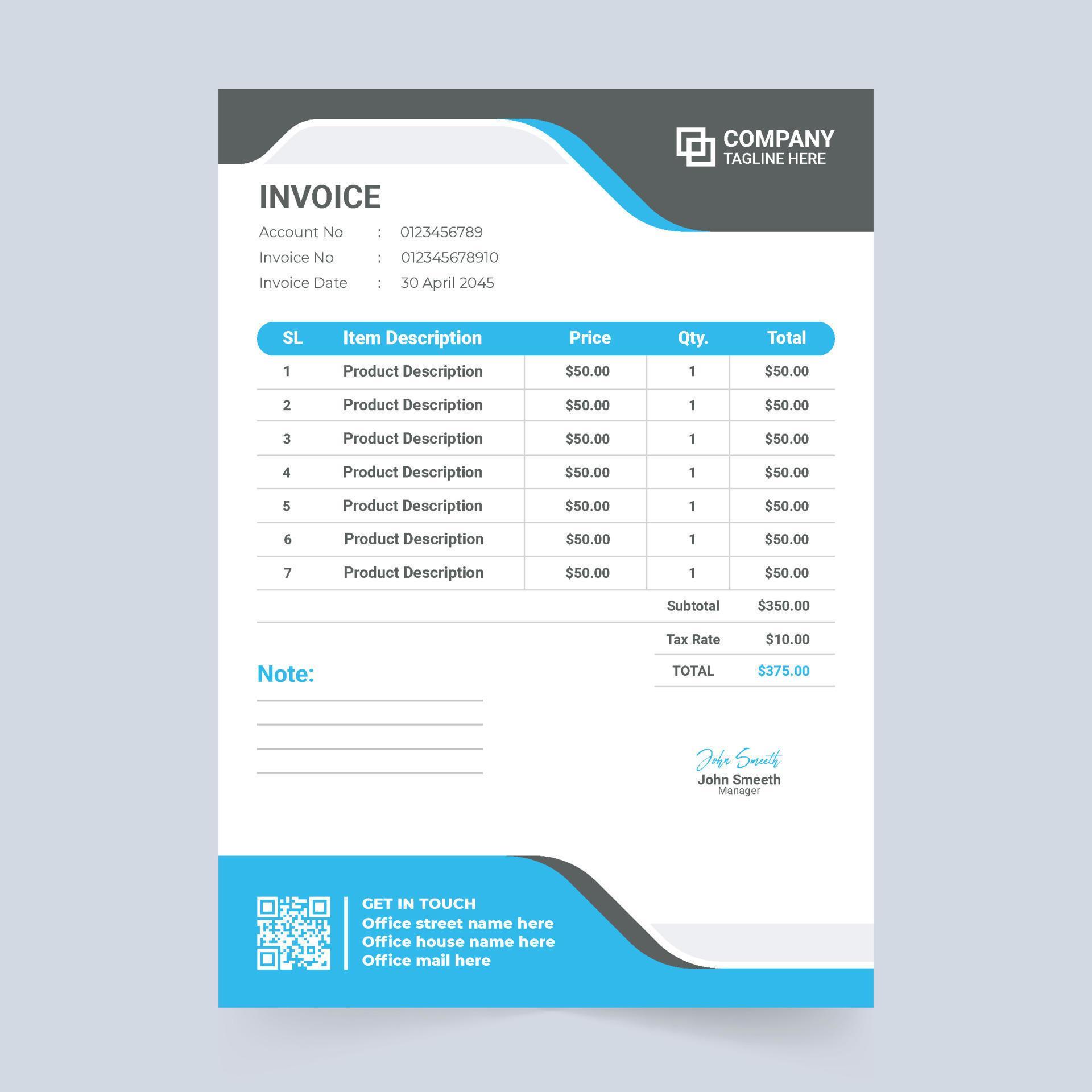 Printready modern invoice template with red and blue colors
