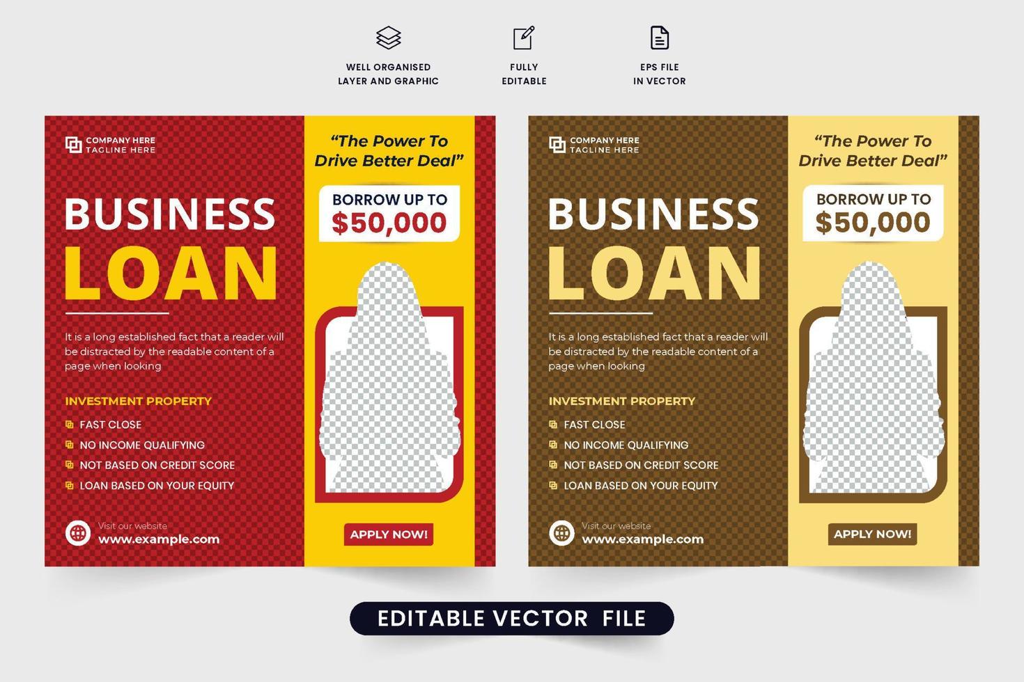 Small business loan social media post template with red and yellow