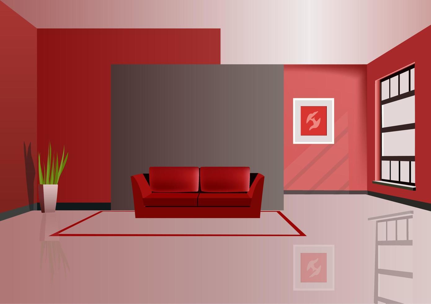 Living room interior with furniture and red living room decoration vector