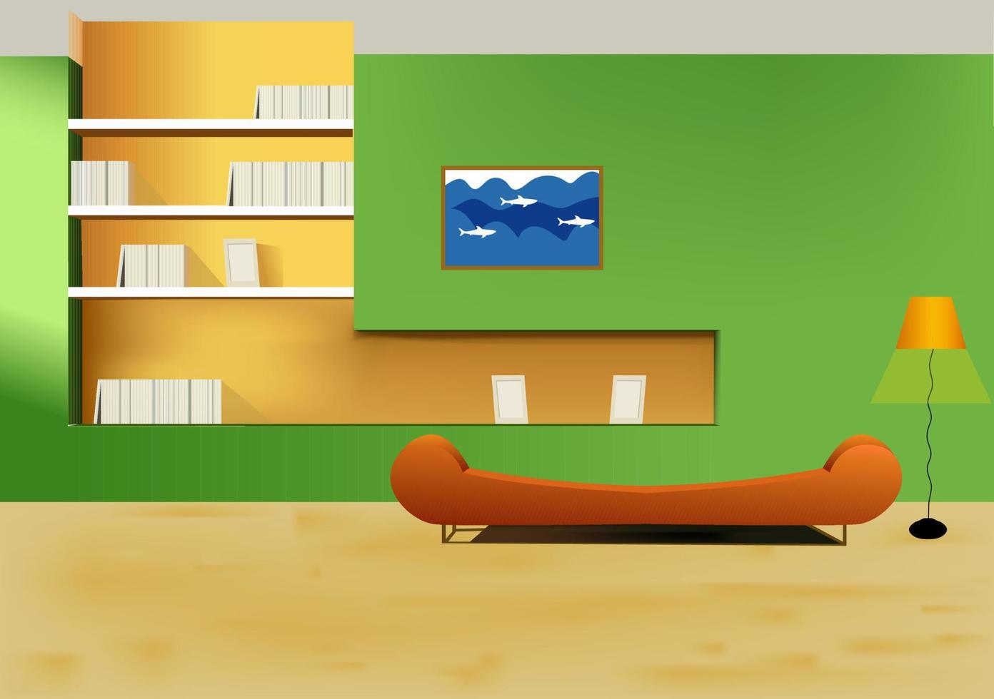 Green wall Room Illustration with bookshelf vector