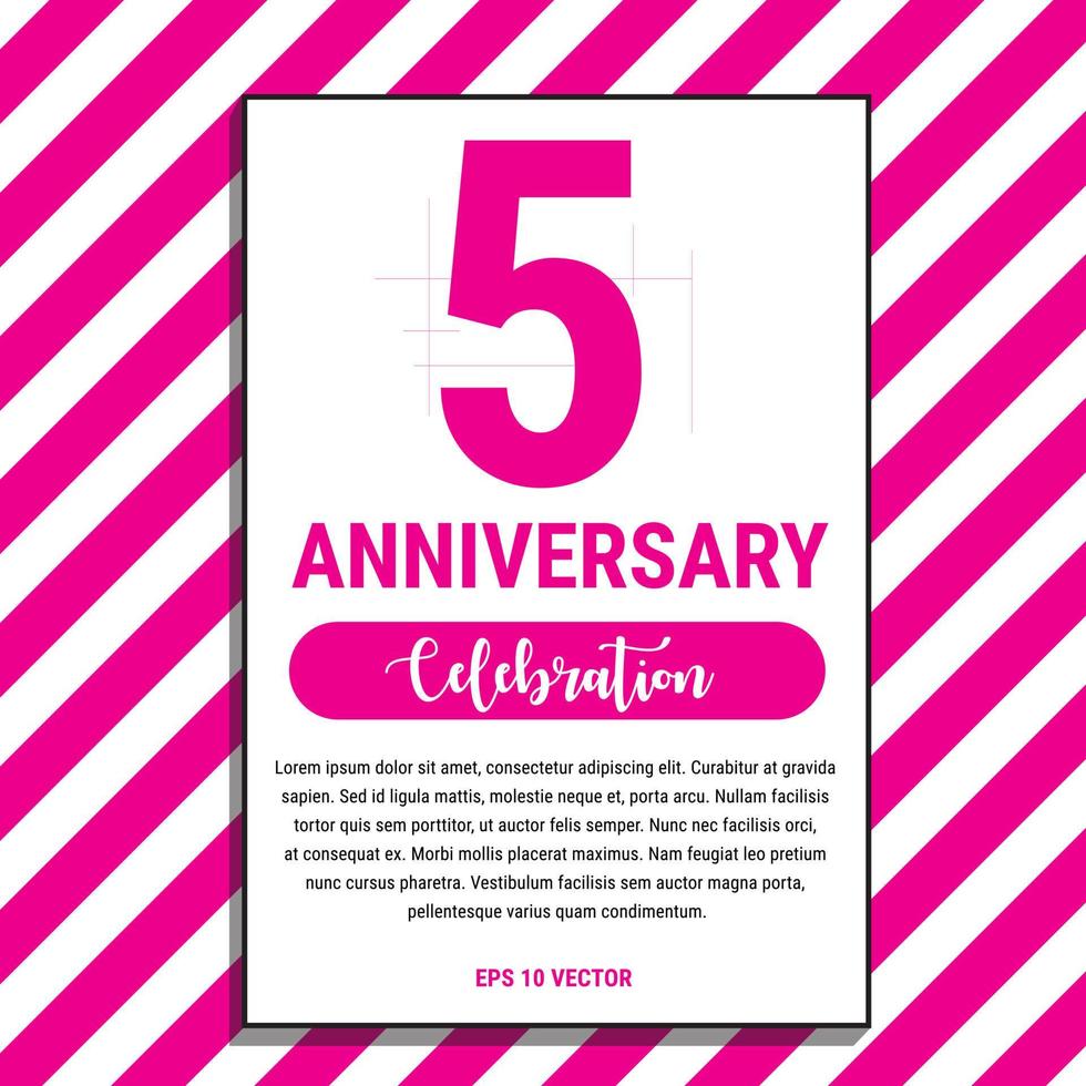 5 Year Anniversary Celebration Design, on Pink Stripe Background Vector Illustration. Eps10 Vector