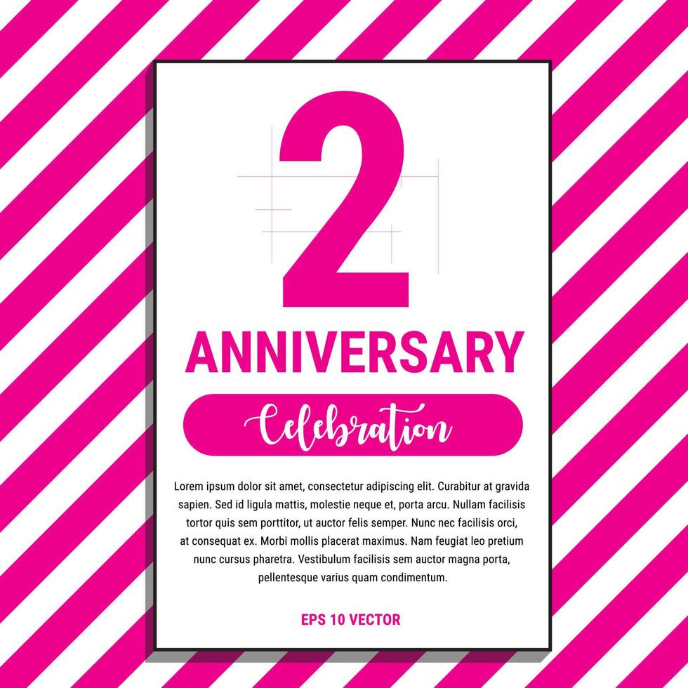 2 Year Anniversary Celebration Design, on Pink Stripe Background Vector Illustration. Eps10 Vector