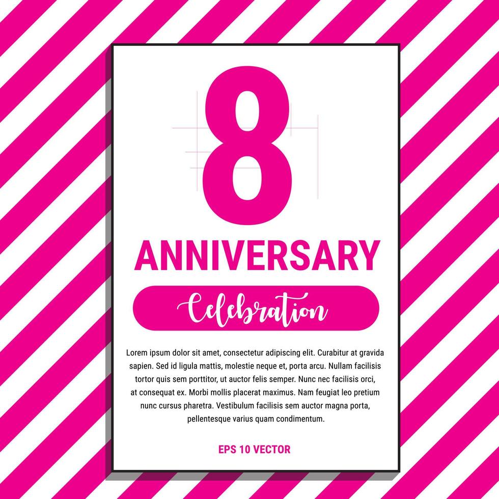 8 Year Anniversary Celebration Design, on Pink Stripe Background Vector Illustration. Eps10 Vector