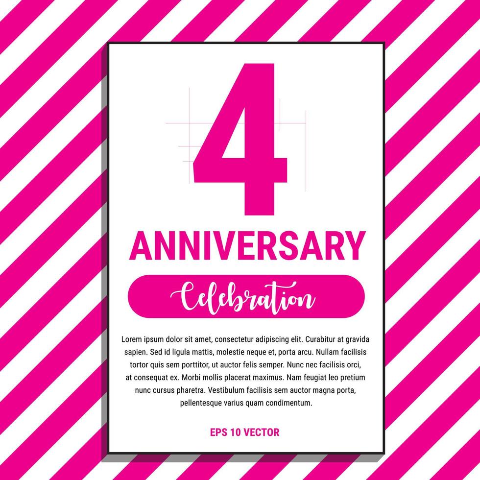 4 Year Anniversary Celebration Design, on Pink Stripe Background Vector Illustration. Eps10 Vector