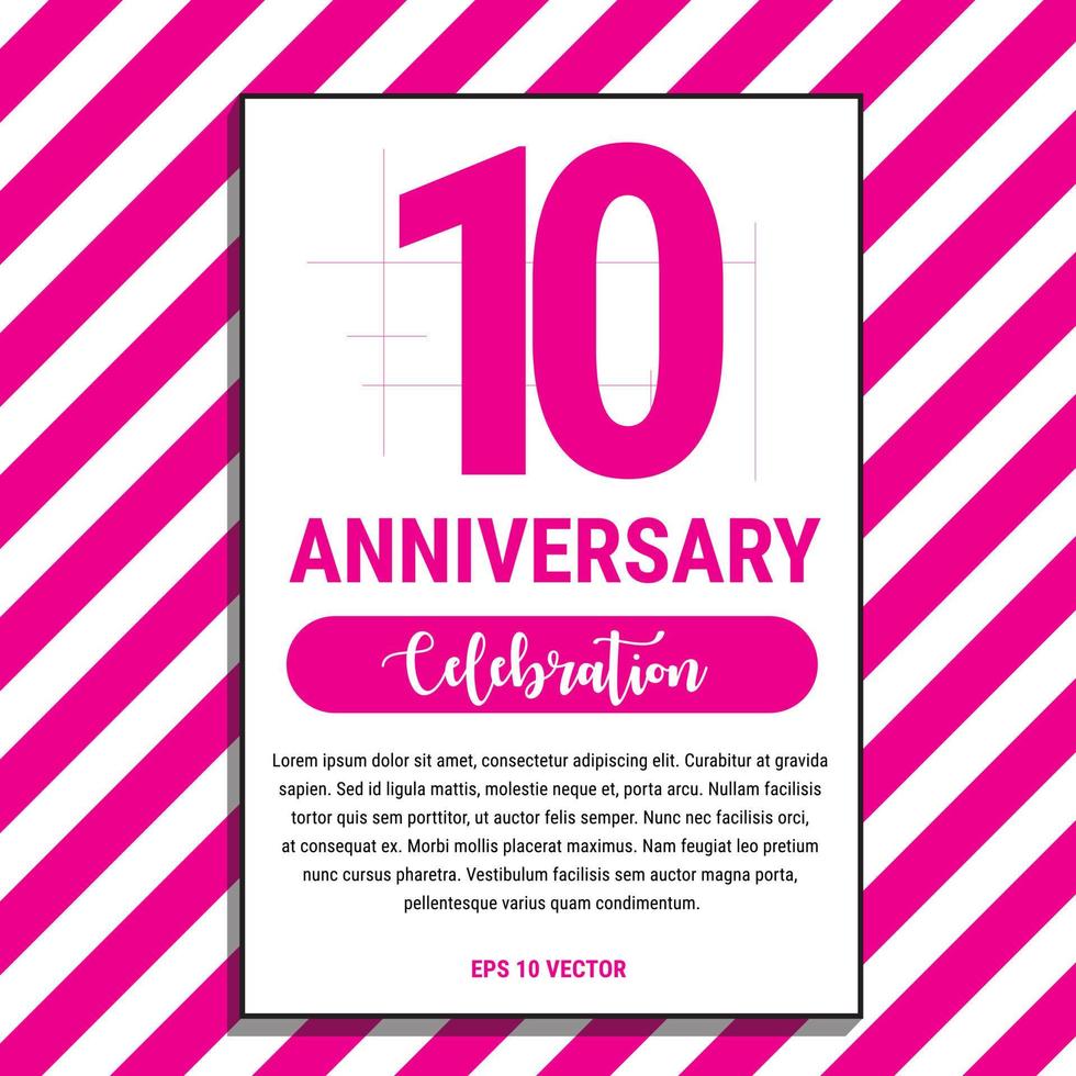 10 Year Anniversary Celebration Design, on Pink Stripe Background Vector Illustration. Eps10 Vector