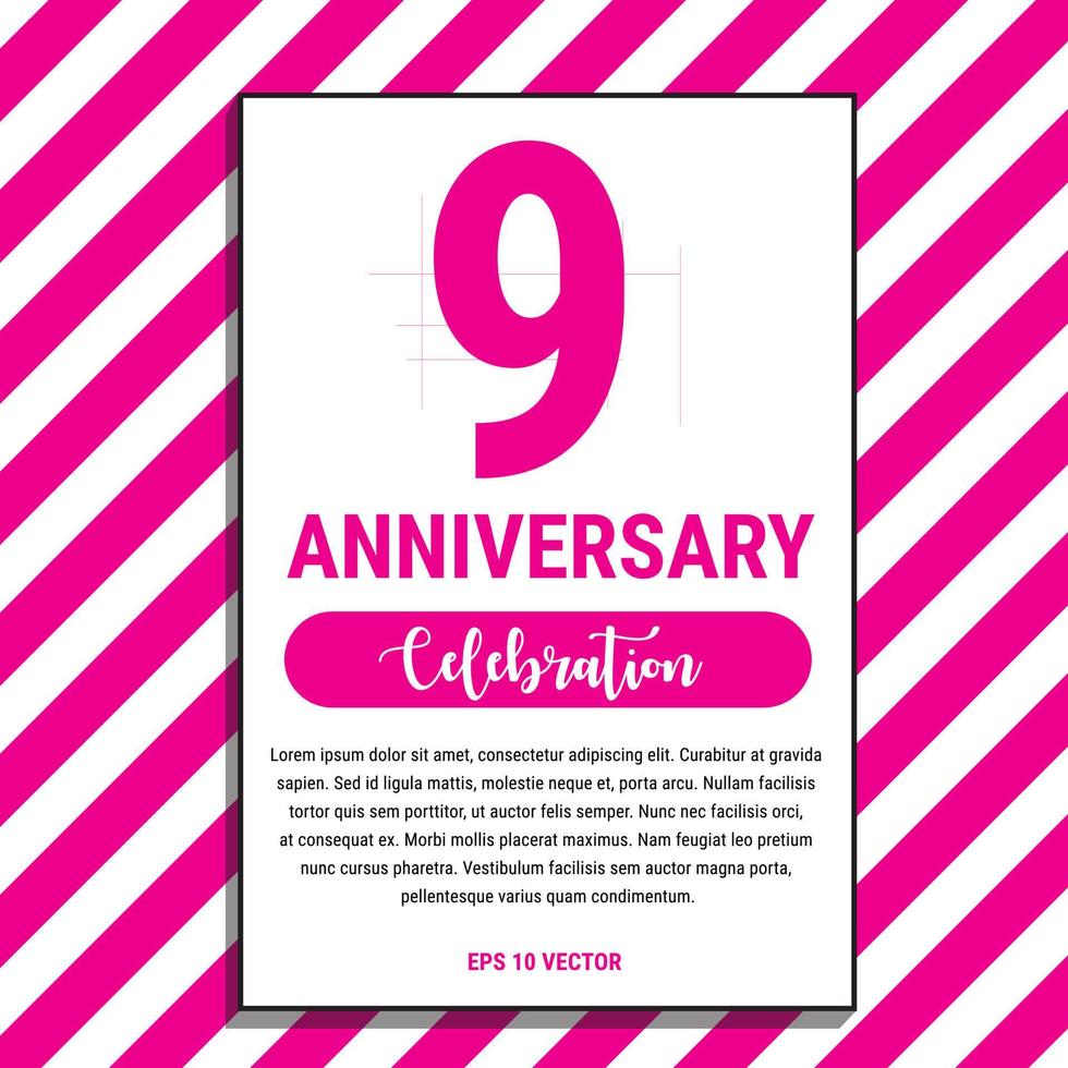 9 Year Anniversary Celebration Design, on Pink Stripe Background Vector Illustration. Eps10 Vector