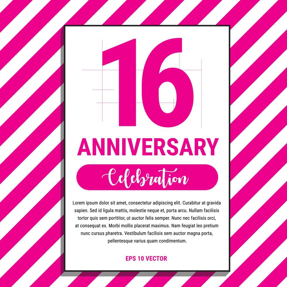 16 Year Anniversary Celebration Design, on Pink Stripe Background Vector Illustration. Eps10 Vector