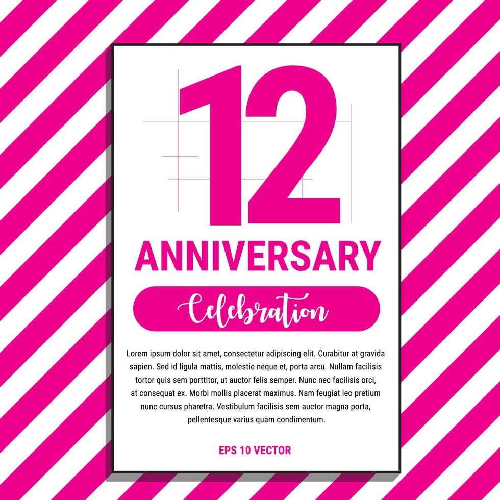 12 Year Anniversary Celebration Design, on Pink Stripe Background Vector Illustration. Eps10 Vector