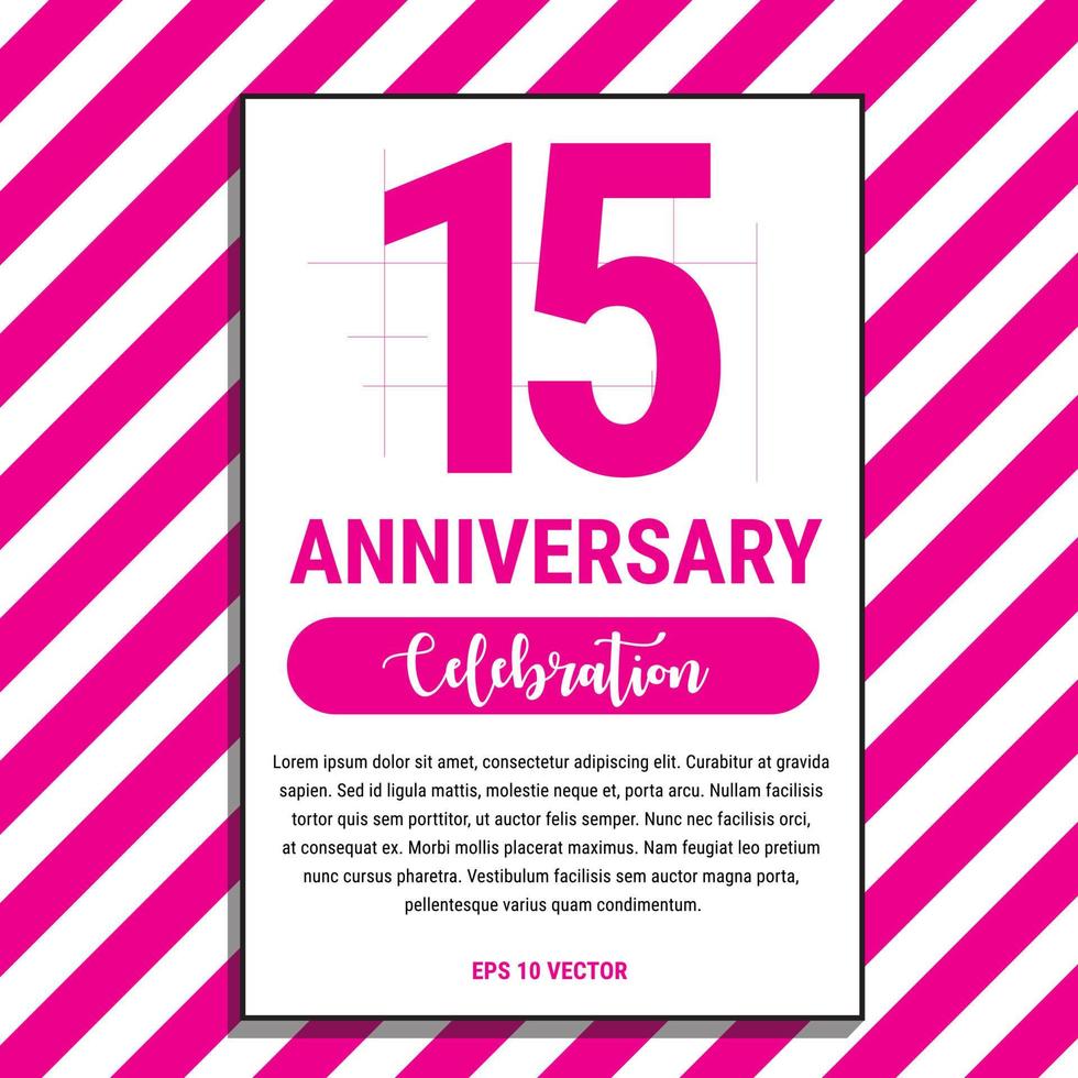 15 Year Anniversary Celebration Design, on Pink Stripe Background Vector Illustration. Eps10 Vector