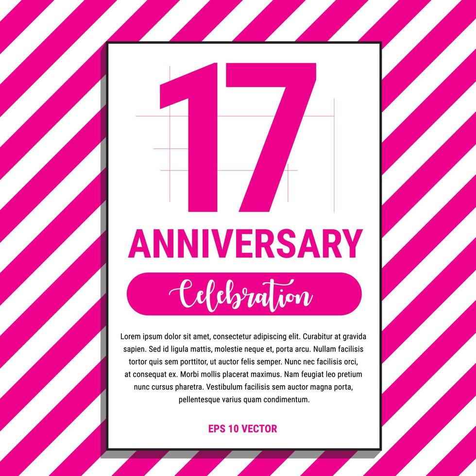 17 Year Anniversary Celebration Design, on Pink Stripe Background Vector Illustration. Eps10 Vector