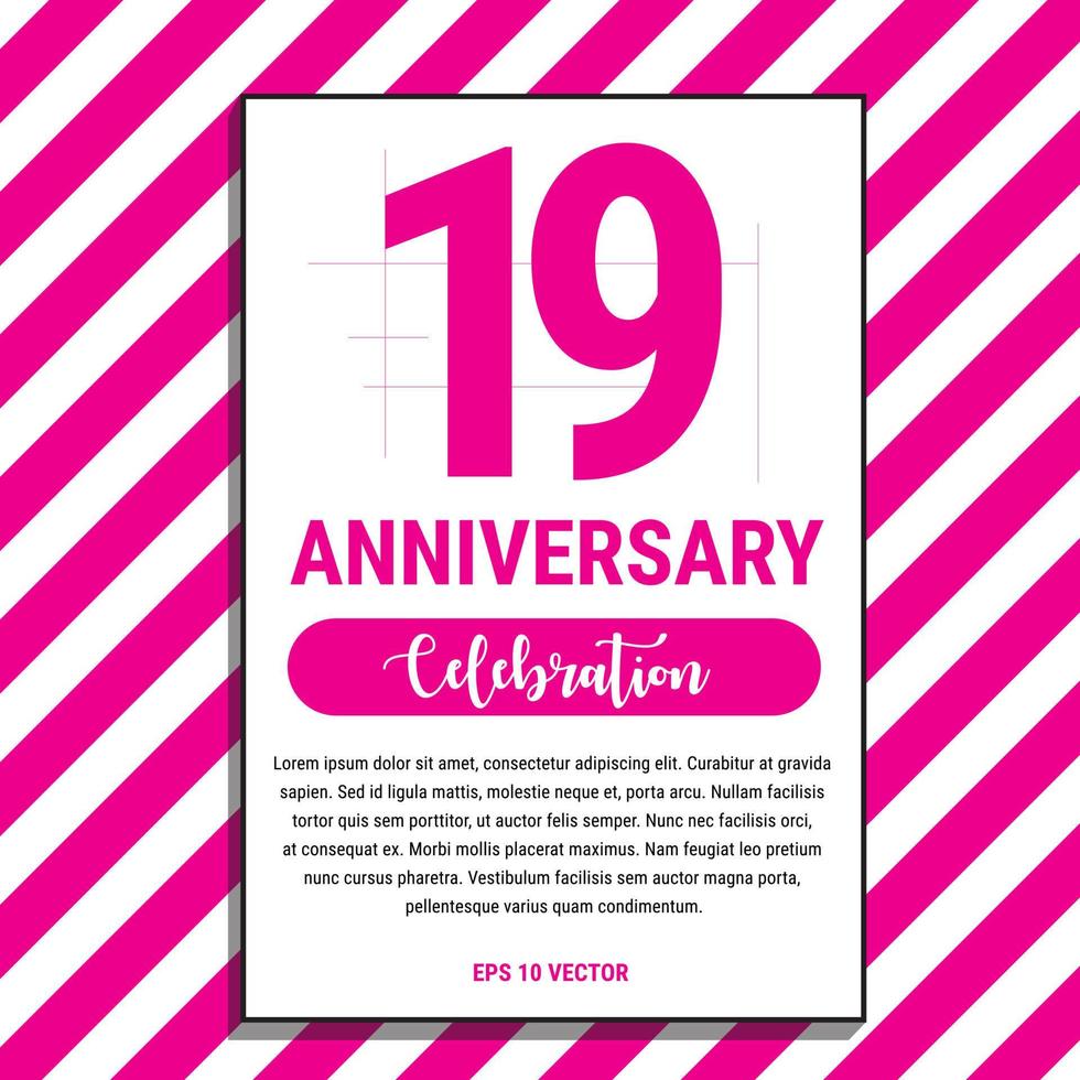 19 Year Anniversary Celebration Design, on Pink Stripe Background Vector Illustration. Eps10 Vector
