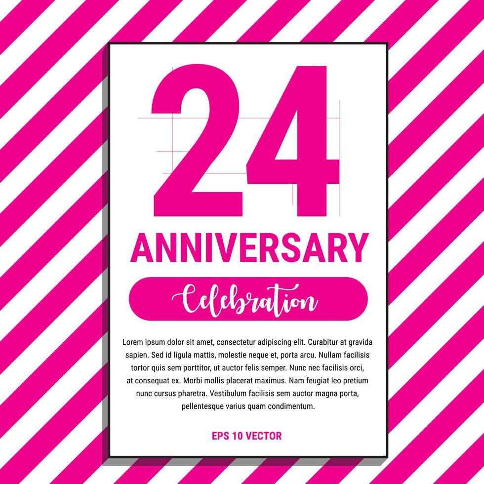 24 Year Anniversary Celebration Design, on Pink Stripe Background Vector Illustration. Eps10 Vector