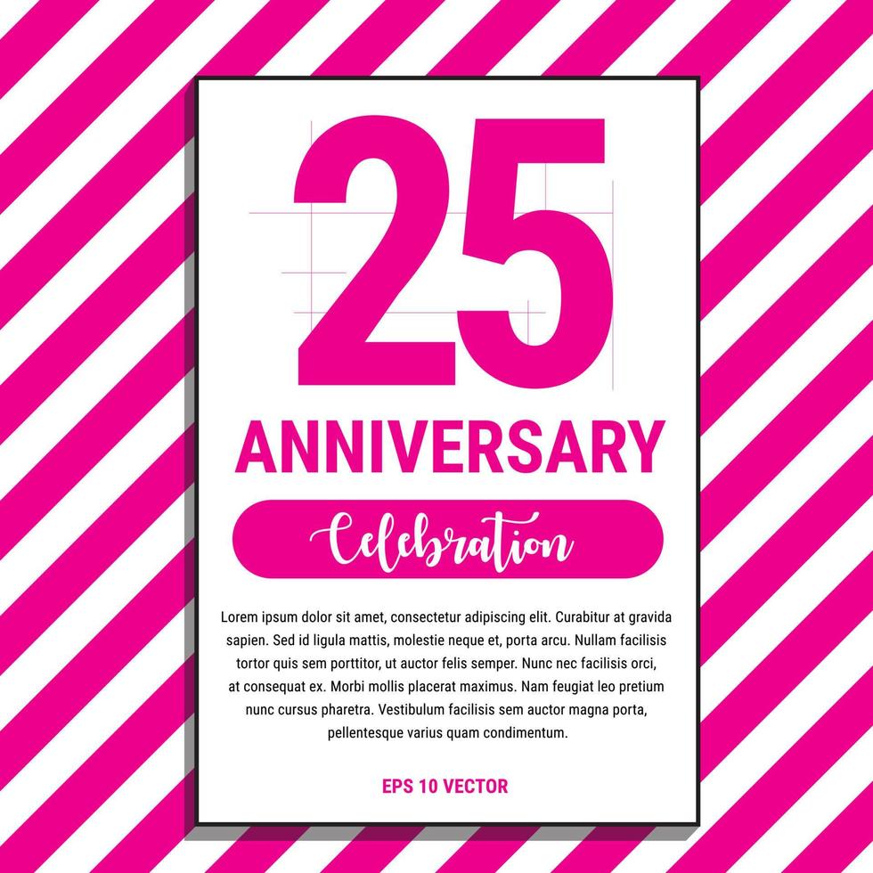 25 Year Anniversary Celebration Design, on Pink Stripe Background Vector Illustration. Eps10 Vector