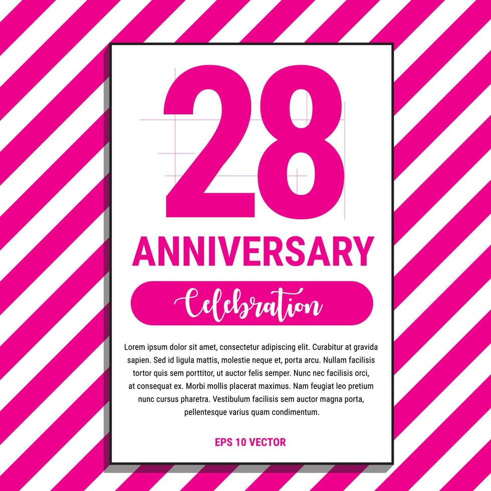 28 Year Anniversary Celebration Design, on Pink Stripe Background Vector Illustration. Eps10 Vector