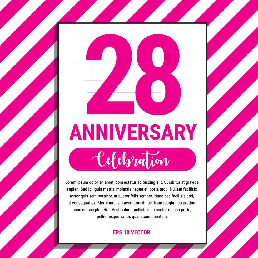 28 Year Anniversary Celebration Design, on Pink Stripe Background Vector Illustration. Eps10 Vector