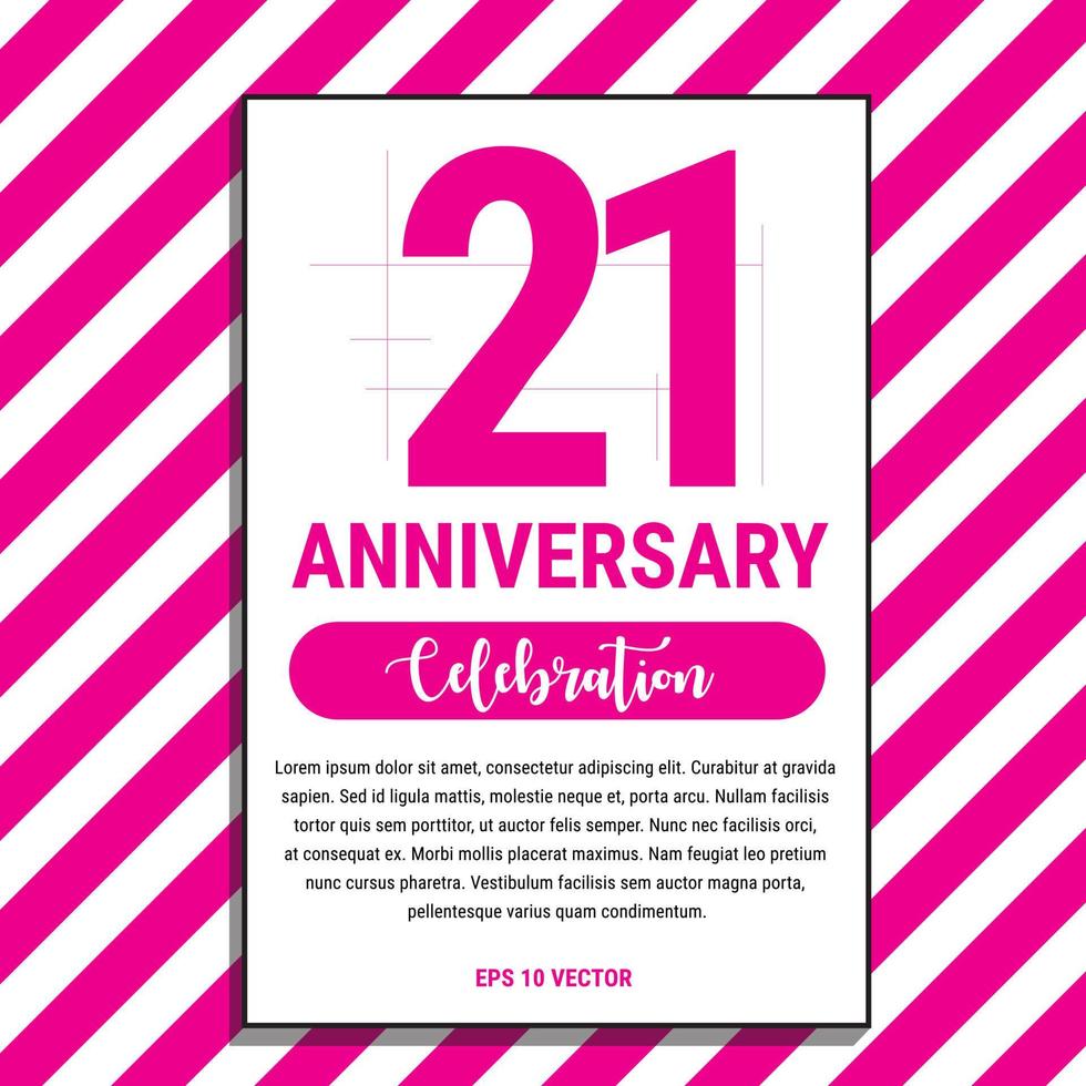 21 Year Anniversary Celebration Design, on Pink Stripe Background Vector Illustration. Eps10 Vector