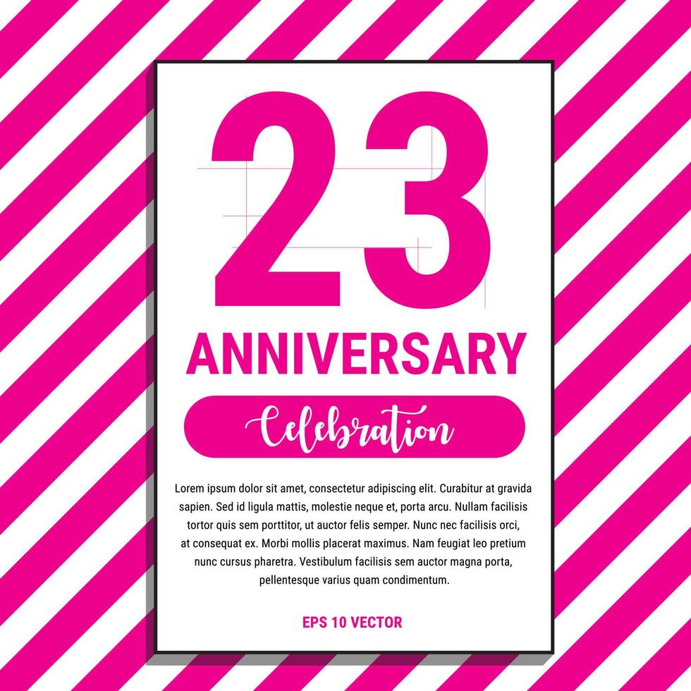 23 Year Anniversary Celebration Design, on Pink Stripe Background Vector Illustration. Eps10 Vector