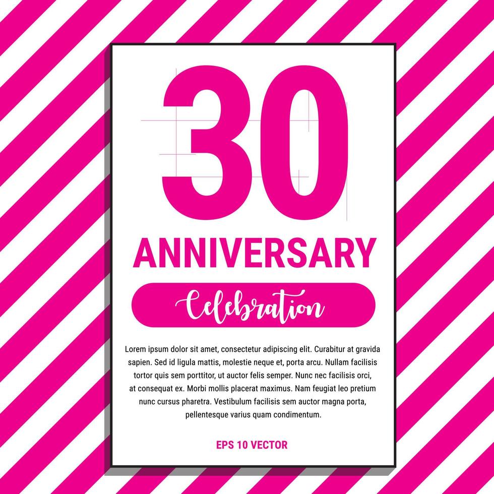 30 Year Anniversary Celebration Design, on Pink Stripe Background Vector Illustration. Eps10 Vector
