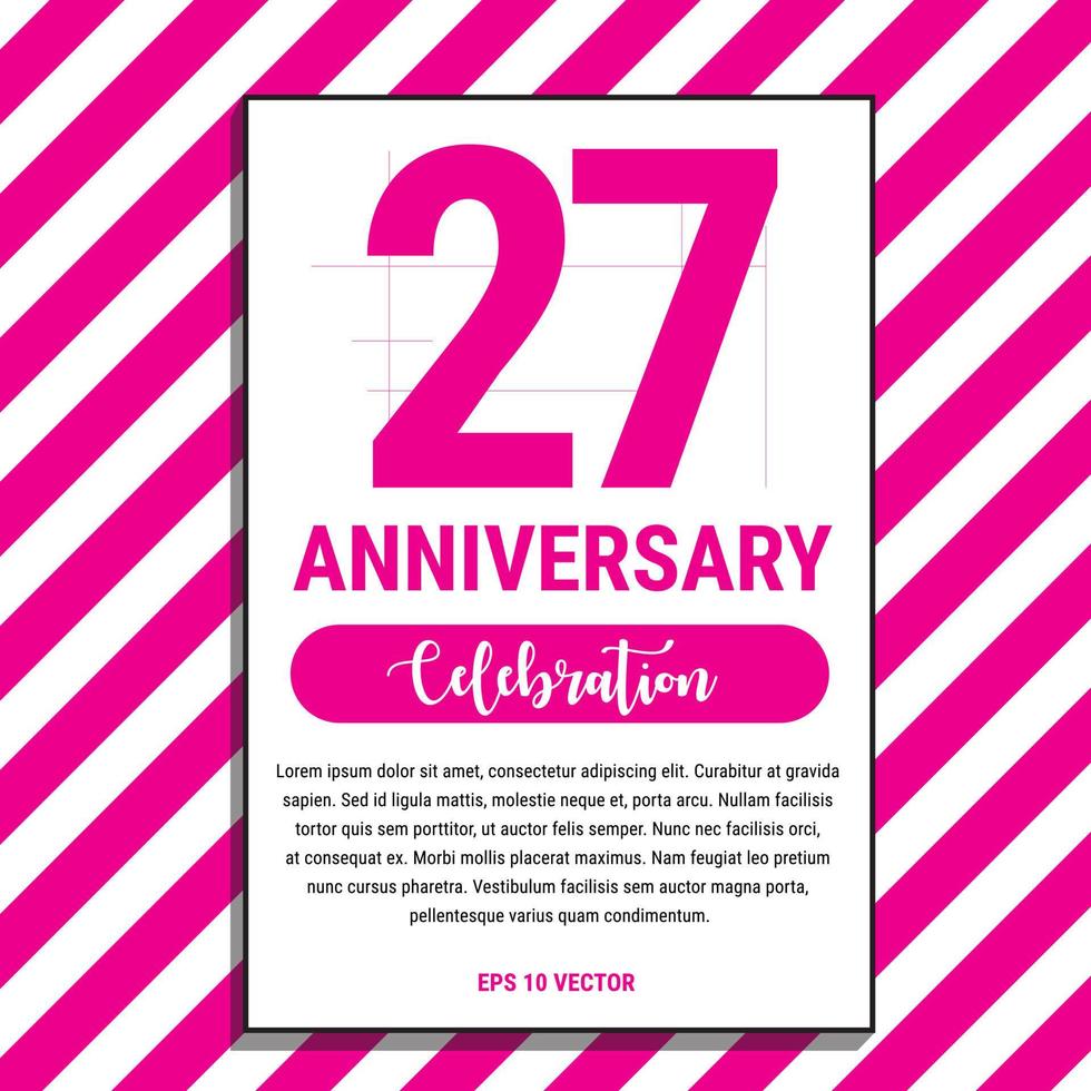 27 Year Anniversary Celebration Design, on Pink Stripe Background Vector Illustration. Eps10 Vector