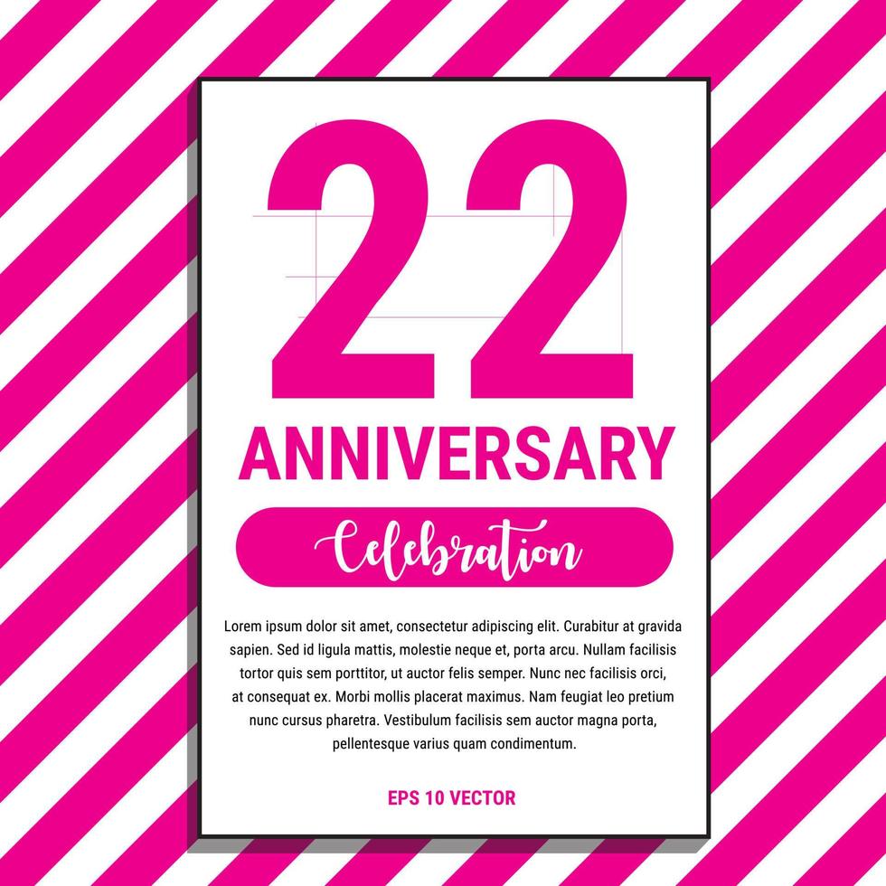 22 Year Anniversary Celebration Design, on Pink Stripe Background Vector Illustration. Eps10 Vector