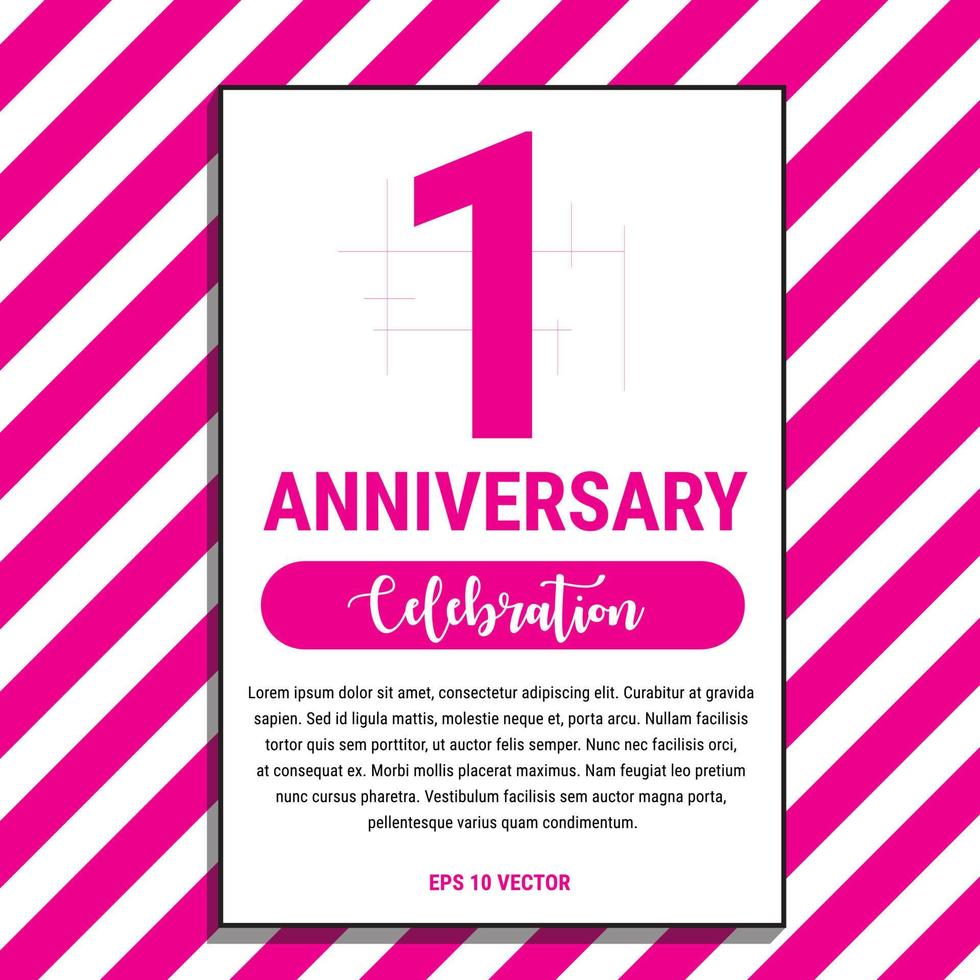 1 Year Anniversary Celebration Design, on Pink Stripe Background Vector Illustration. Eps10 Vector